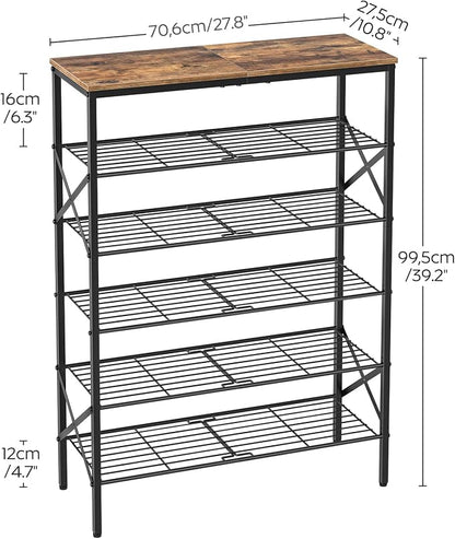 YATINEY 6-Tier Shoe Rack, Shoe Storage Organizer for Closet, Free Standing Shoe Organizer with Metal Mesh Shelves, 24 Pairs of Shoes, Rustic Brown and Black SS06BR