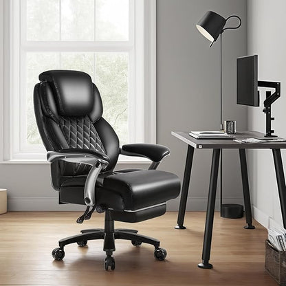 VITESSE Big and Tall Office Chair with Footrest and Lifting Headrest,Leather Chair for Heavy People,Executive Office Chair,Adjustable Lumber Support 600LBS