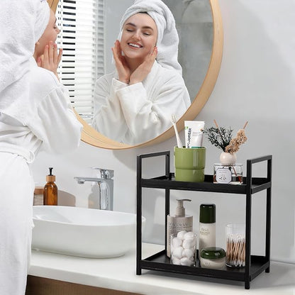 Anyoifax Bathroom Counter Organizer 2 Tier Vanity Storage Countertop Shelf Makeup Organizer Perfume Tray Skincare Holder for Sink, Dresser, Kitchen, Small Black