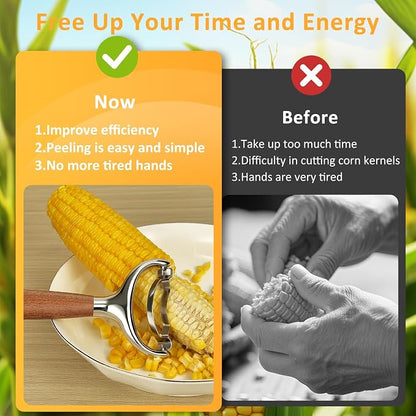 Stainless Steel Corn Peeler, Durable Corn on the Cob Stripper Tool with Solid Wood Good Grip Handle for Salad Polenta Pizza Popcorn Cooking Gifts for Woman Her Mom Birthday (Hard Maple)