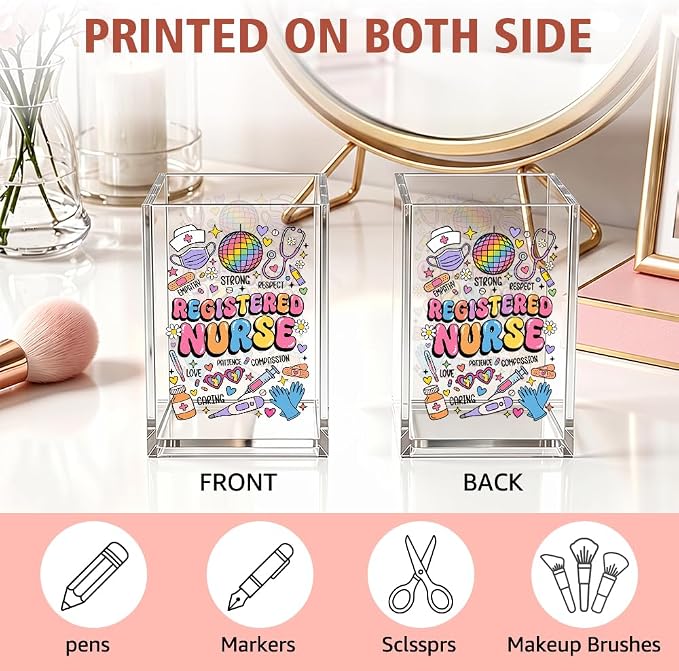 Registered Nurse Acrylic Pencil Holder Cup, Appreciation Thank You Gifts for Registered Nurse Physician Assistant RN CNA LPN, Home Office Desk Accessories, Christmas Nurses Day Week Decor Gifts