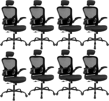 8 Pack Ergonomic Office Chair with 3D Adjustable Headrest, Mesh Home Office Desk Chairs with Lumbar Support & Flip-Up Armrests for Office, Home and Conference Room(8 Pack)