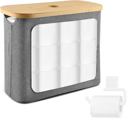 Toilet Paper Basket, Toilet Paper Storage with Lid for 12 Rolls, Collapsible Bathroom Toilets Papers Holder Organizer, Extra Toilets Roll Storage(Color:Grey)