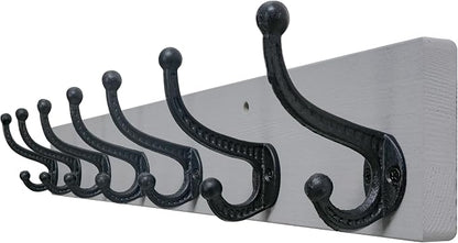 WEBI Rustic Coat Rack Wall Mount,30" Long 7 Cast Iron Coat Hooks Wall Mounted,Heavy Duty Wood Wall Coat Hanger Hooks for Hanging Coats,Jacket,Clothes,Backpack,Farmhouse,Gray