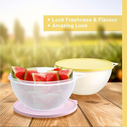 SIGNORA WARE Large Food Storage Containers with Lids Set of 2 – Durable Food Containers with Lids Airtight – Food Grade Non-BPA Plastic Salad Bowl with Lid Leftover Containers – Nestable Design