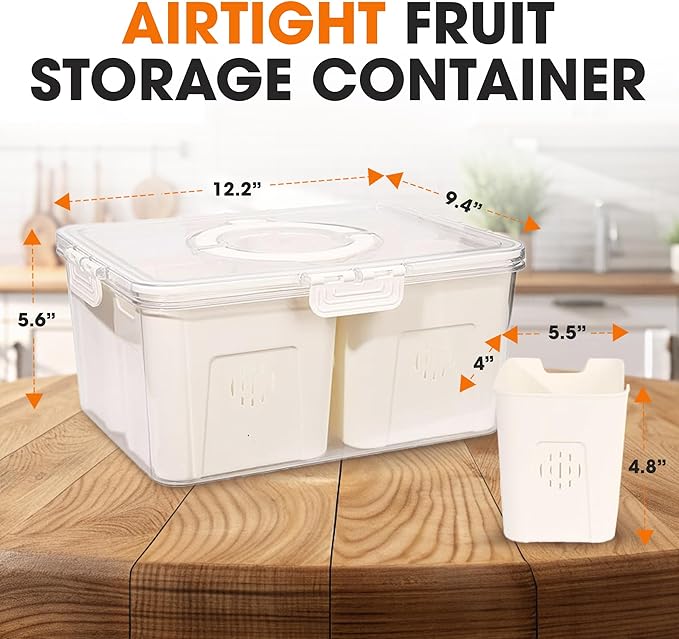 Cheer Collection Fruit Organizer for Refrigerator – 4-Compartment Produce Saver with Lid & Handle, Fruit and Veggie Storage Containers, Produce Containers for Fridge Organization & Storage