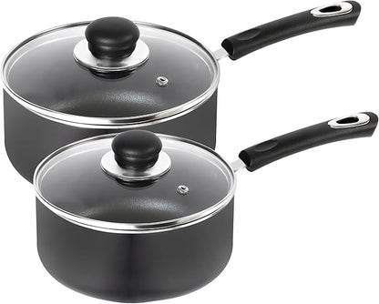 Utopia Kitchen Nonstick Stock Pot Saucepan Set with Lids, 2 Quart and 3 Quarts Multipurpose Stock Pots Set for Home, Kitchen or Restaurant, Grey & Black