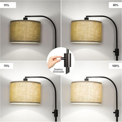 Nintiue Upgraded Modern Arc Dimmable Tall Standing Floor Lamp with Champagne Shade, 1200 Lumens LED Bulb Included, for Living & Reading Room, Bedroom, Office & Nursery, Black