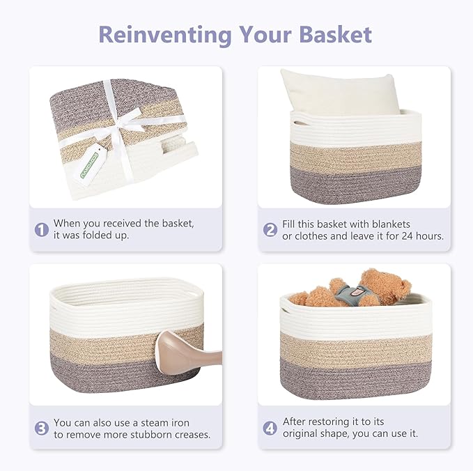 Cotton Rope Storage Basket, 15x10x9 Inches, Woven Basket for Shelves, Clothes, Towels, Books, and Laundry, Rainbow (1 Pack)