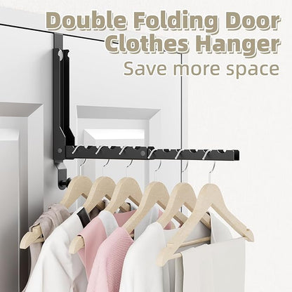 BAKON Over The Door Hangers, Over Door Hooks for Hanging, Small Space Dual Folding Portable Over Door Clothes Hanger for Clothes, Hats, Bags and Towels (2Pack,Black(Update))