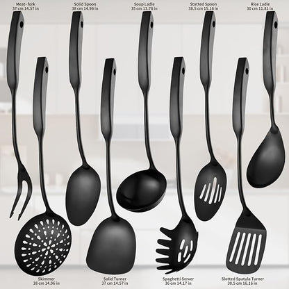 9PCS Silverware Set for 304 Stainless Steel Kitchen Utensils Set Cooking Utensil Set, 15 Inches All Metal Cooking Tools Wok Kitchen Cookware Set with Spatula Useful Pots and Pans Accessories