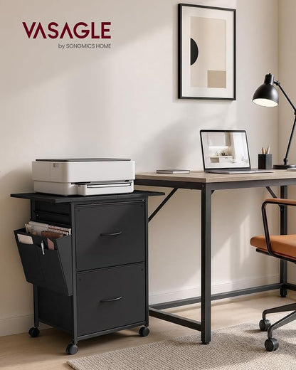 VASAGLE 2-Drawer File Cabinet, Mobile Printer Stand with Storage, Filing Cabinet for A4 Letter Size, Side Pockets, 23.6 x 15.7 x 26.8 Inch, Ink Black, Bellah Collection UOFC202BC01
