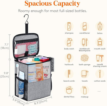 Lifewit Shower Bag Mesh Shower Caddy Portable College Dorm Room Essentials Tote Bag for Bathroom, Gym, Travel, Camping Quick Dry Hanging Shower Organizer Basket Toiletry Bag, Medium, Grey
