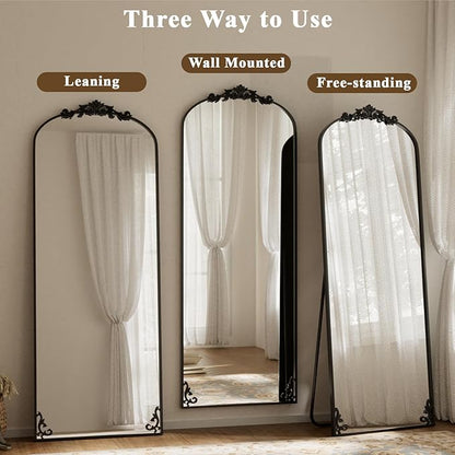 BEAUTYPEAK 65"x24" Arch Mirror Full Length, Traditional Vintage Ornate Baroque Mirror with Bottom Corner Pattern, Hanging or Leaning for Entryway/Bathroom/Fireplace/Bathroom, Black