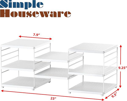 Simple Houseware Expendable Kitchen Counter Shelf Organizer, White, Plastic, 23.2" L x 9.8" W x 8.7" H