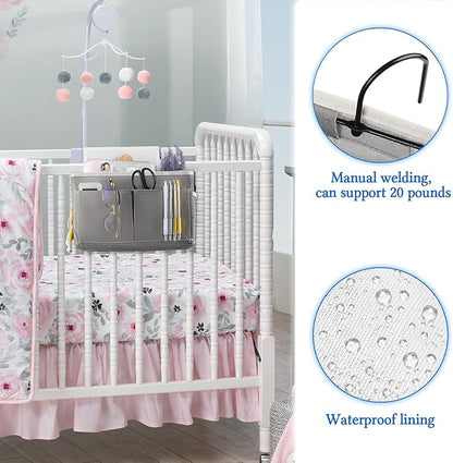 Bedside Caddy Bedside Hanging Storage Basket Bed Caddy for Headboards Bunk Dorm Rooms Crib Beds Rails Organizer (Grey)