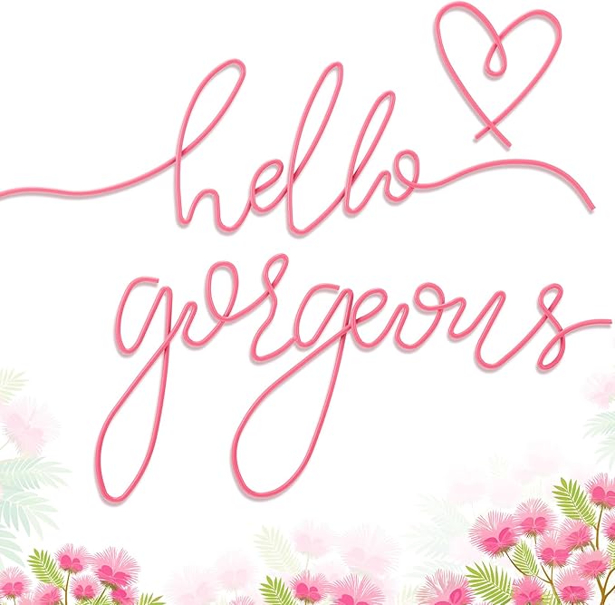 Hicarer Hello Gorgeous Metal Wall Art Decor Minimalist Decoration Metal Hello Gorgeous Decorative Sign for Living Room Office Bedroom Hotel Home Wall Decoration(Pink,Classic Style)