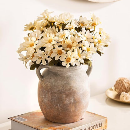 Dobbyby Ceramic Flower Small Vase 6 inch Farmhouse Rustic Vase Decorative Pottery Terracotta Vases for Home Decor Table Mantle Fireplace Living Room Bathroom Wedding Centerpiece