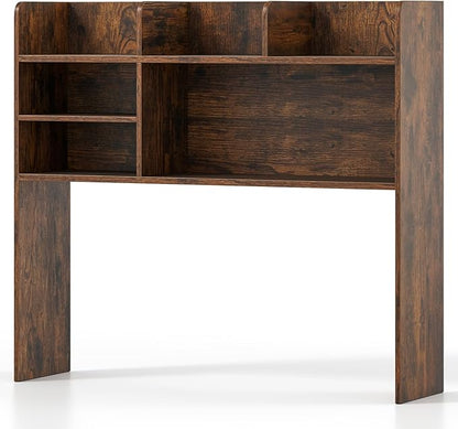 Desk Hutch, Desktop Shelf with 6 Shelves, Desk Bookshelf w/Anti-Toppling Devices, Wood Table Top Bookshelf Organizer, Small Desk Shelf for Study, Office, Dorm (Rustic Brown, 6 Shelves)