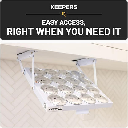 KEEPERS Nespresso® Vertuo® Pod Holder|Under Cabinet Swing Down Coffee Pod Organizer|Keurig® Coffee Pod Holder|K Cup Holder Storage Organizer|Magnet Steel RV Office Small Kitchen 10 x 9in WHITE