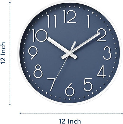 DAXSMY Wall Clock - 12 Inch Silent Non-Ticking Modern 3D Wall Clocks Battery Operated - Decorative Clock for Kitchen, Home Office, Bathroom, Bedroom, Living Room(Azure Blue)