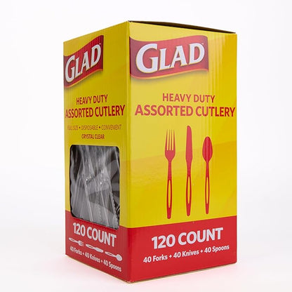 Glad Plastic Heavy Duty Clear Cutlery, Mixed Forks, Knives, and Spoons - Set of Disposable Party Utensils, Sturdy Cutlery for Everyday Use, 120 Count - 6 Pack