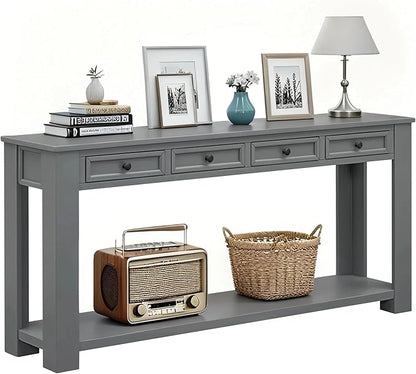 LKTART Solid Wood Console Table 63 in Long Sofa Table Entryway Table with 4 Drawers and Bottom Shelf for Hallway Living Room Couch Table,Easy Assembled,63" Tan