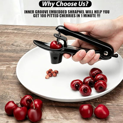 Cherry Pitter - Makmzoon Cherry Pitter Tool Stainless Steel Rod(Black) | Hand-held push design Easy to Clean and Store With Lock Design Great for Making Cherry Jam