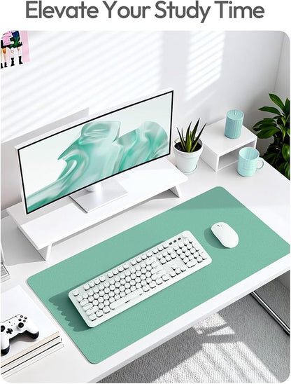 YSAGi Leather Desk Protector, Office Mat, Large Mouse Mat, Non-Slip PU Leather Blotter, Laptop Desk Pad, Waterproof Writing Pad for Office and Home (Green-Blue, 47" x 17")