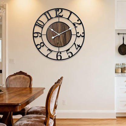 Tixmtry Large Metal Wall Clock, 20 Inch Retro Decorative Silent, Non Ticking, Battery Operated Modern Big Wood Wall Clock for Living Room, Farmhouse, Bedroom, Fireplace, Kitchen, Office, Home Decor