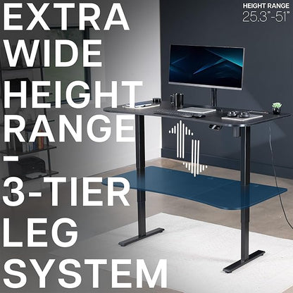 VIVO Electric 63 x 32 in Standing Desk with Built-in Power Strip, Touch Screen Adjustment, 220 lb Frame Support, 2E Series, Black Top Black Frame, DESK-KIT-2EBAC