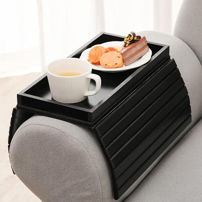 GEHE Bamboo Sofa Arm Tray, Foldable Couch Arm Tray Side Table, Anti-Falling Armrest Tables Cup Holder for Snacks, Drinks, Beers, Phone, Control, Flexible and Portable, Anti-Slip Bottom