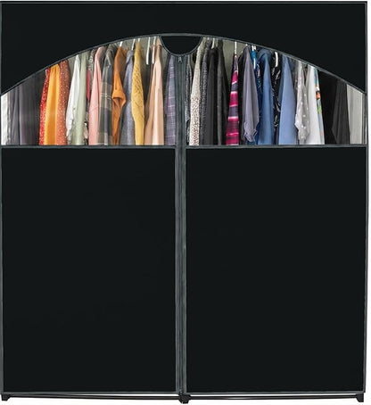 HOLDN’ STORAGE Portable Wardrobe Closet - 65 lb Large Capacity, Internal Heavy Duty Metal Rod, Zipper & Clear Window, Durable Clothes Organizer, Tool-Free Easy Assembly, Black Canvas Cover