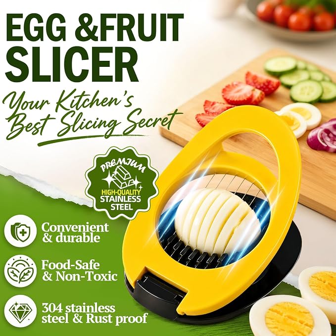 NOVANO Egg Slicer, Stainless Steel Wire Egg Cutter | For Hard Boiled Eggs, Egg Salad Maker, For Avocado, Strawberry, Kiwi Fruit, Kitchen Gadget