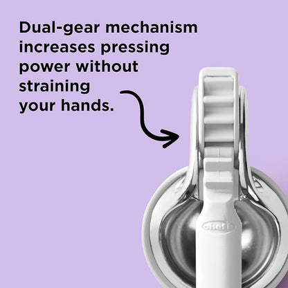 Chef'n FreshForce Lemon Squeezer Citrus Juicer, Manual Hand Press with Dual-Gear Power for Maximum Juice Extraction, Durable, Baking White