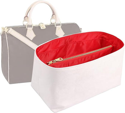 Purse Organizer Insert for handbag，Dupont paper Ultra-Light weight Bag Organizer Insert for LV Speedy 30 Waterproof (Large-white red)