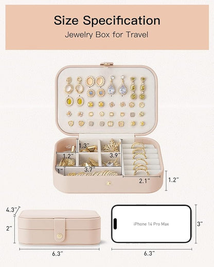 VLANDO Travel Jewelry Case, PU Leather Travel Jewelry Box with Earring Holder, Portable Display Mini Jewelry Case for Mothers Day Women Girls Gift - Nude Pink
