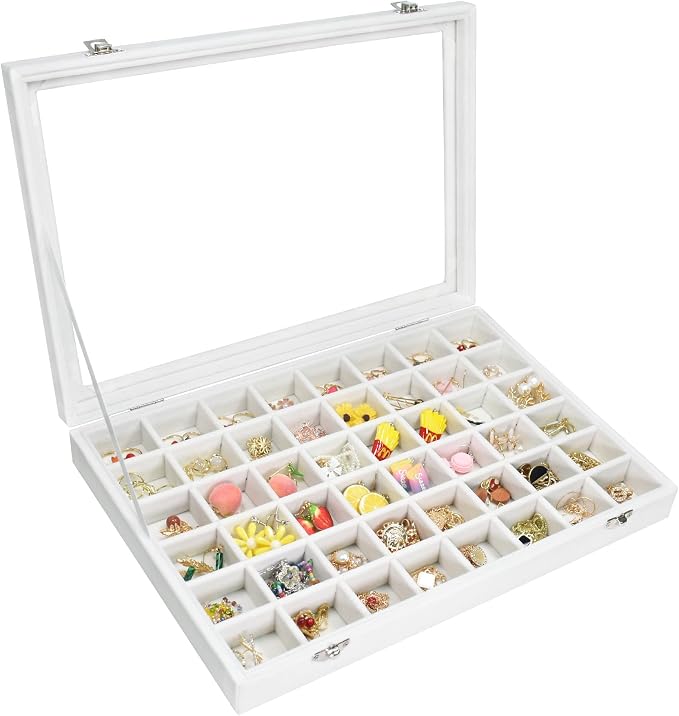 Vicoter Velvet Jewelry Tray 48 Compartments Jewelry Display Organizer with Transparent Cover Rings, Earrings, Necklaces, Pendants Storage Box for Girls, Wives, Mothers, Women