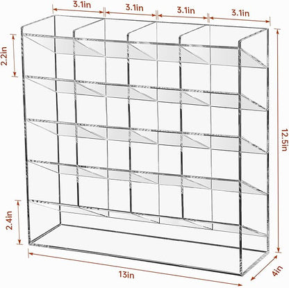 BEYGORM Acrylic Vertical Marker Organizer for 250 Markers with 21 Compartments, Clear Angled Pen & Pencil Holder, Large Desk Stationery & Art Supply Storage for Office & School (13 x 12.5 x 4 Inch)