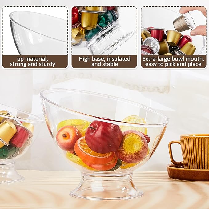 Zubebe 2 Pcs Clear Coffee Pod Holder, Large Plastic Coffee Organizer, Countertop Capsule Creamer Container, Versatile Candy Dish Salad Bowl Fruit Jar for Kitchen Office Bar