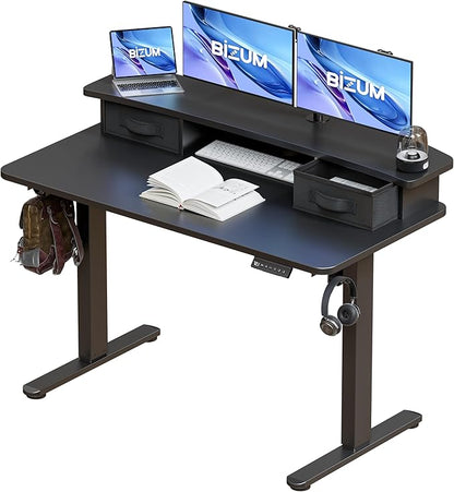 BIZUM Standing Desk with 2 Drawers Computer Desk-Stand up Desk Home Office Gaming Memory Desks C-Clamp Mount Compatible, 48x24 Inch Black