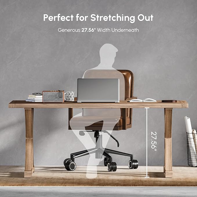 homary 59.1" Solid Wood Executive Desk, Rustic Farmhouse Home Office Desk with X-Trestle Base, Compact Writing & Computer Table for Home Office or Study Room