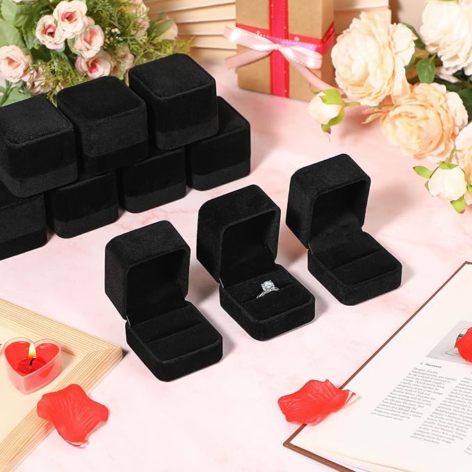 BBTO 36 Pieces Velvet Ring Box Bulk for Wedding Ceremony Engagement Ring Box Gift Wedding for Proposal Jewelry Display Case for Birthday Anniversary(Black)