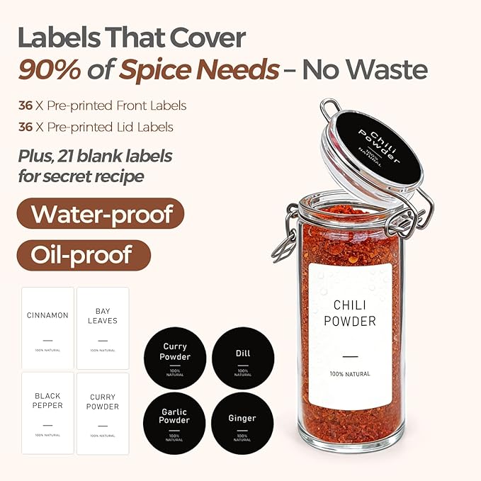 ComSaf 12 Pack 4 oz Glass Jars with Airtight Lids Food Grade, Small Glass Containers for Home Cooks, Crafts & Party Favors, Glass Spice Jars with Labels for Spices & Herbs Storage, Dishwasher Safe