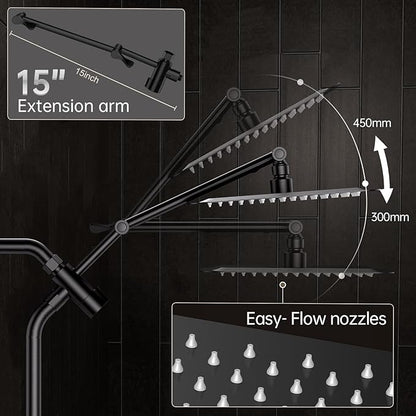 Veken All Metal 10" Black Shower Head with Handheld, Luxurious Square Double Rain Shower Heads with Spray Combo, Dual High Pressure Detachable Rainfall Showerhead with Arm,Bathroom Upgrade,Matte Black