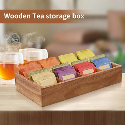 Acacia Wood Tea Bag Organizer with 8 Slots – Tea Bag Holder and Tea Organizer, Sugar Packet Storage for Countertops, Set Of Two