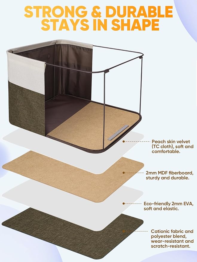 BALEINE 4 Pack Fabric Closet Storage Bins for Shelves, Linen Closet Organizers and Storage, Decorative Baskets for Organizing, Shelf, Clothes, Home, Office (Brown, 15"x11"x9.5")