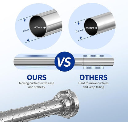 Mcrbeay Shower Curtain Rod, 1" Diameter Heavy Duty Tension Shower Rod, Non Slip Adjustable 28-74 inch No Drilling Shower Curtain Rods Spring Tension For Bathroom, Shower Stall, No Rust, Silver