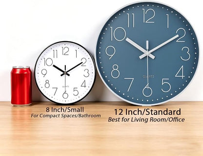 jomparis 12 Inch Silent Non-Ticking Battery Operated Quality Quartz Round Wall Clock Modern Decor Clock for Home Office Bedroom Bathroom(Cerulean/Blue Color)