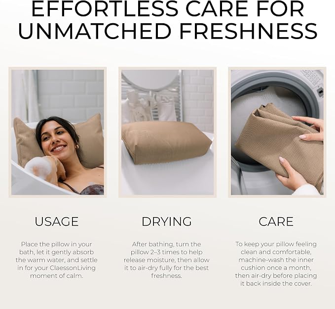 Luxury Bath Pillow for Tub - Thick and Comfortable Bathtub Pillow Support for Head and Neck and Back - Washable Quick-Drying Bath Pillows - Bath Cushion for Home Spa - Fits Any Bathtub - Sand
